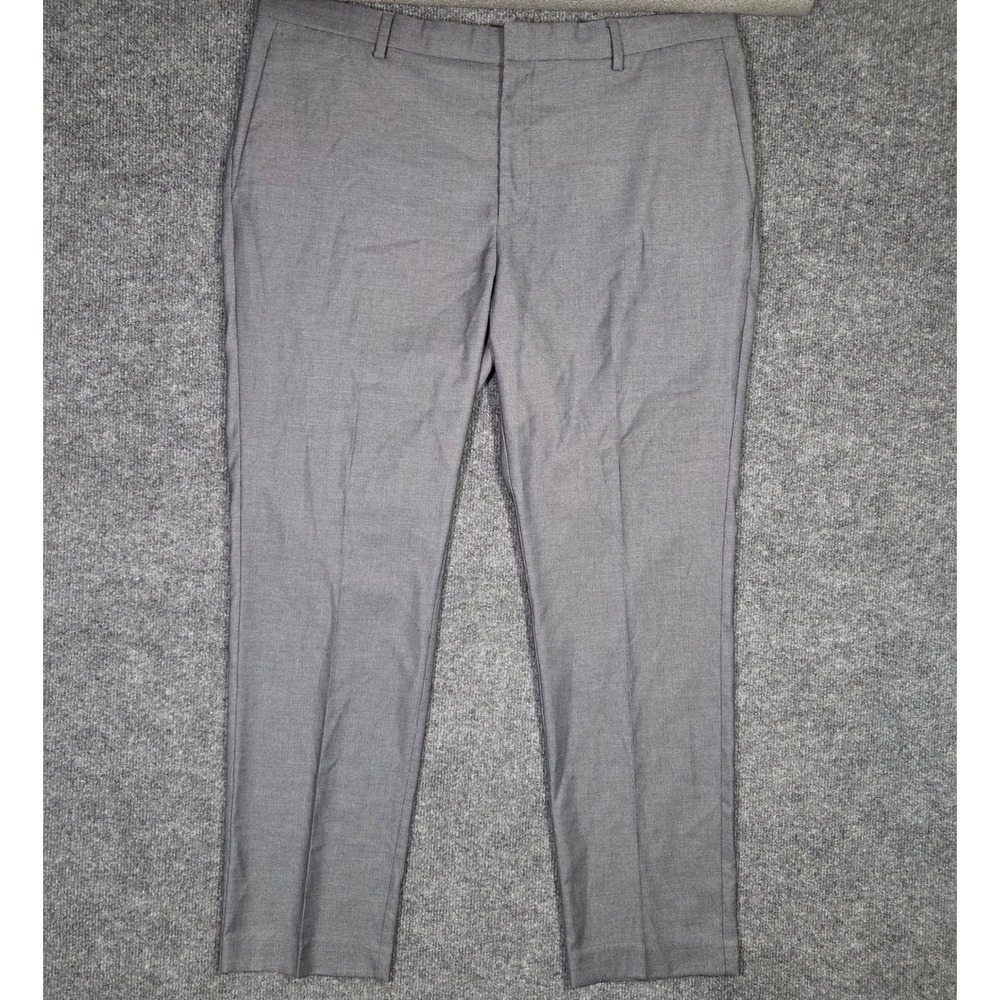 Perry Ellis Mens Dress Pants 38x30 Grey Very Slim Fit Flat Front Trousers Office